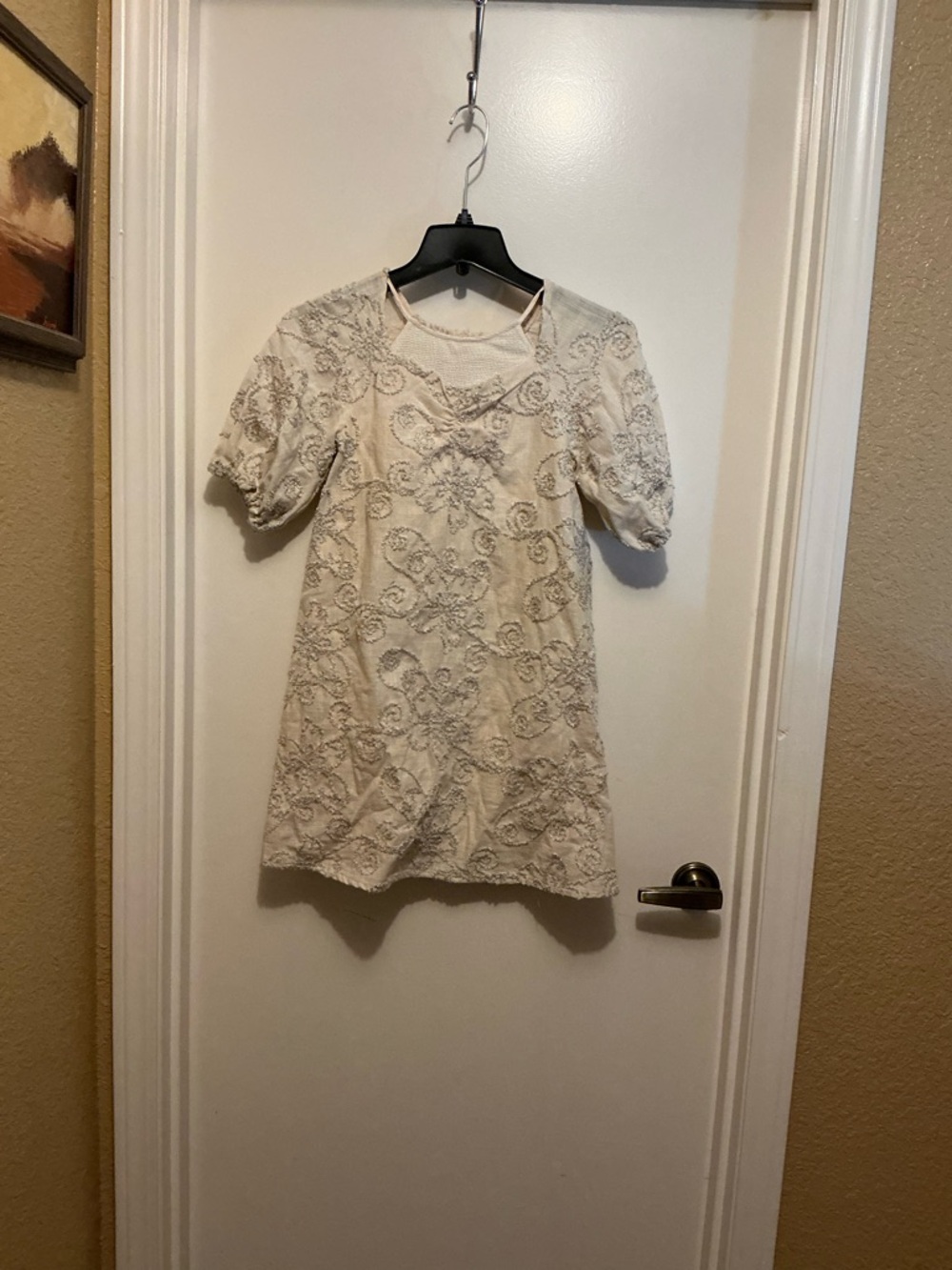 Cream Lace Short Sleeve Shift Dress